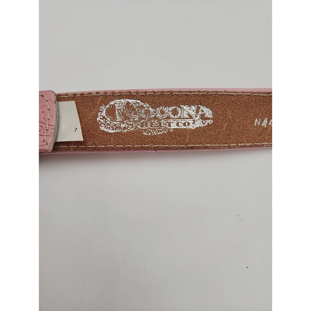 Nocona Belt Co Girls Pink Floral Tooled Leather Belt W/Horsehead Buckle 28